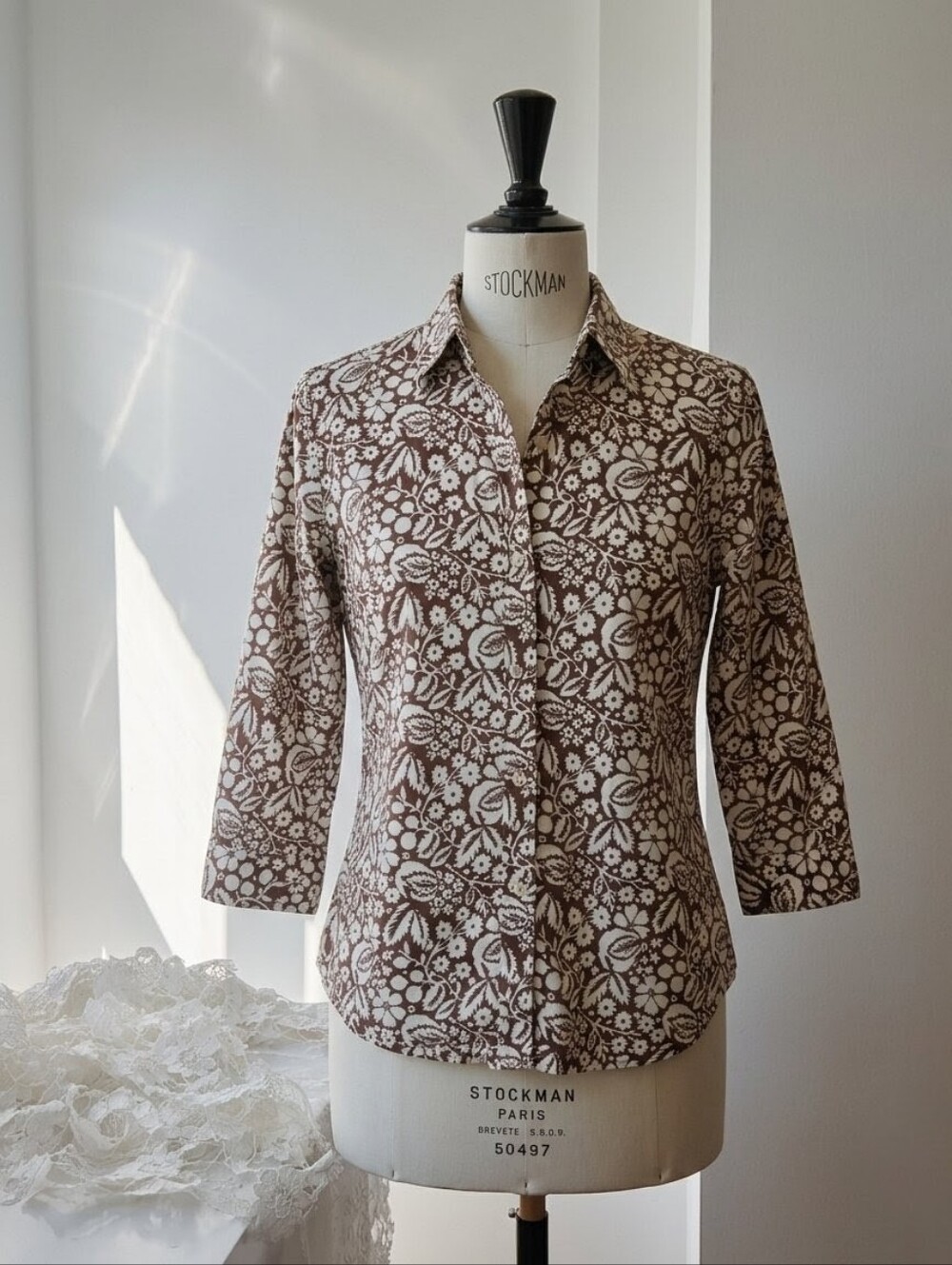 Ralph Lauren Classic Brown Floral Button-Front Women's Blouse